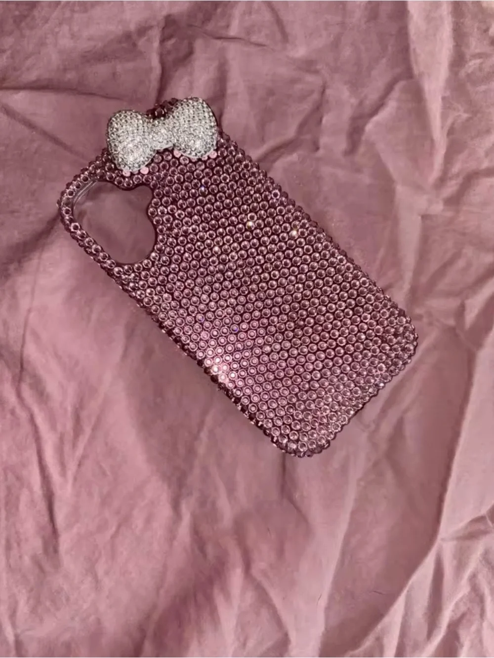 Rhinestone Bow Phone Case - Pink